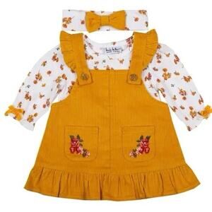 New Fall Girls 3 Piece Outfit sz 18 M Jumper Dress Shirt Matching Headband